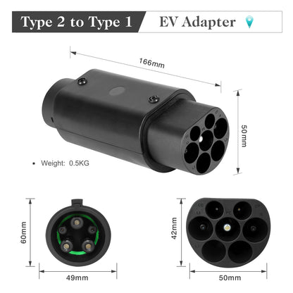 Type 1 to Type 2 EV Charging Adapter